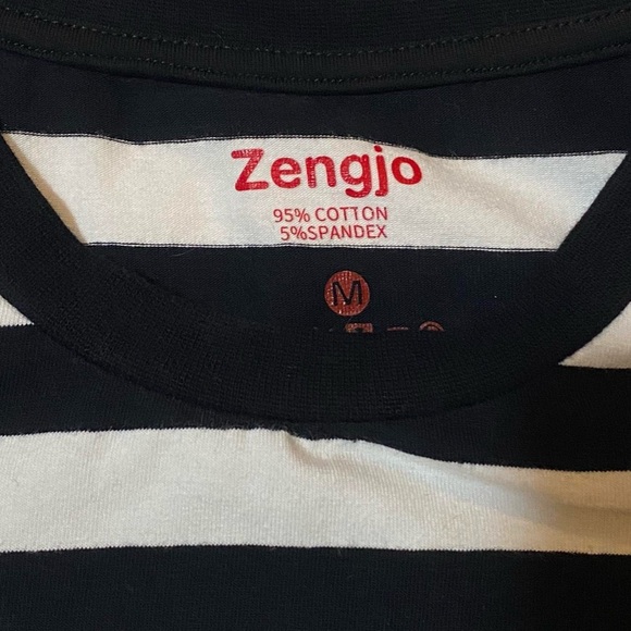 Black and white striped cotton T-shirt Sz M - Picture 5 of 6